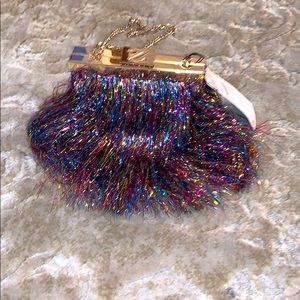 NWT Zara multicolored tinsel clutch